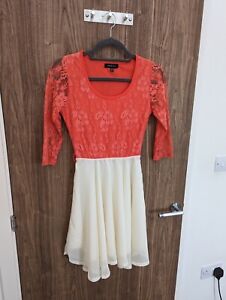 Paprika Coral and Cream Fit And Flare Style Lace Dress Size Uk8