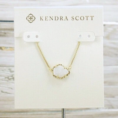 NWT Kendra Scott Tess White Iridescent Drusy Pendant Necklace Gold Tone - Image 1 of 4
