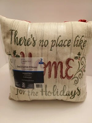 New Mainstays Home for the Holidays Decorative Throw Pillow Set, 17"x17", 2 Pack - Image 1 of 4