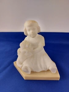 ANTIQUE SCHUMACHER AUSTRIA ALABASTER GIRL CHILD WITH DOG SCULPTURE STATUE - Picture 1 of 17