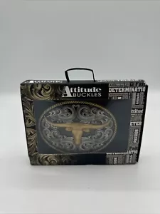 Montana Silversmiths Men's Barbed edge AB Longhorn Cowboy Attitude Buckle - Picture 1 of 2