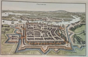 Polonia Szczecin Mappa MERIAN MATTHEUS Stetinum STAMPA VEDUTA Città primo 1600 - Foto 1 di 18
