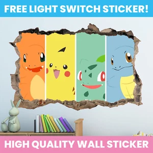 POKEMON HOLE IN WALL STICKER PERSONALISED DECAL DECOR KIDS BEDROOM DECORATION - Picture 1 of 4