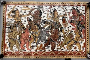 "Pintura de tela textil balinesa vintage arte popular mítico de Bali 17"" X 26""" - Imagen 1 de 3