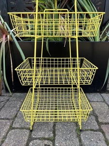 Vintage Mid Century Yellow Plastic Coated Wire Veg Rack Retro Kitsch 70s - Picture 1 of 7