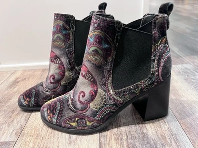 Botines BP Paisley Terciopelo Tacón Grueso Boho Festival Talla 7 Foto 1 de 4