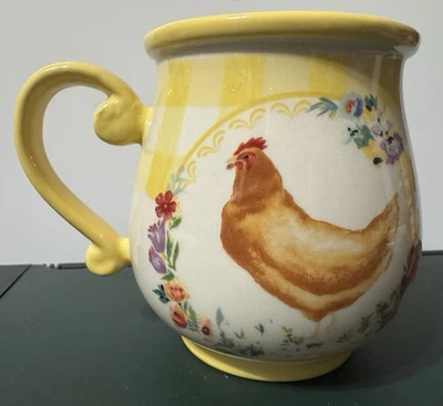 HTF~先锋女士乡村鸡公鸡黄色咖啡茶马克杯农舍 — 第 1/4 张图片