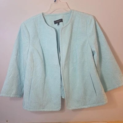 Talbots Qulited Floral Womens 16P Blazer Jacket 3/4 Sleeve Aqua Blue  - Image 1 of 4