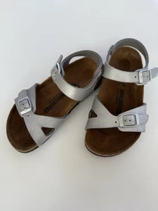 Birkenstock Rio silber Knöchelriemen Schnallenverschluss Sandalen Mädchen Kinder 28/10 US - Bild 1 von 9
