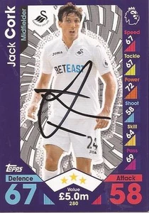 JACK CORK SIGNED SWANSEA 2016/2017 MATCH ATTAX TRADING CARD+COA - Picture 1 of 1