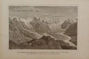 Gletschergebiet des Mount Cook Aoraki  Neuseeland  alter Druck 1884  old print  - Bild 1 von 2
