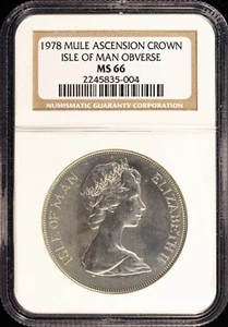 1978 Mule Ascension Island Isle of Man NGC MS66 Silver Error Crown Coin - Picture 1 of 2