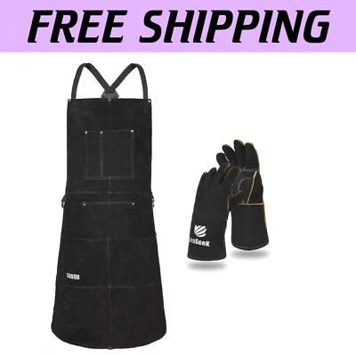 Delantal de soldadura de cuero premium, ajustable y resistente al fuego con 6 bolsillos para herramientas Foto 1 de 4