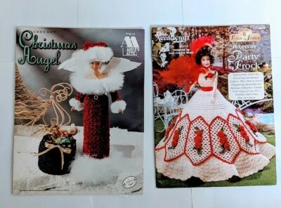 Crochet Doll Dress Patterns REBECCA'S PARTY FROCK and CHRISTMAS ANGEL Set of 2 - Image 1 of 4
