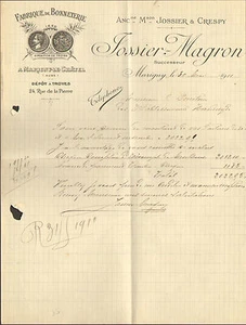 MARIGNY-LE-CHATEL ( 10 ) COURRIER JOSSIER MAGRON CRESPY / BONNETERIE 1910 - Imagen 1 de 1