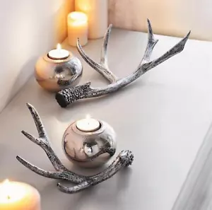 2x Geweih in schwarz / silber 18 + 30 cm lang, Landhaus Hirsch Deko Figur Objekt - Bild 1 von 4