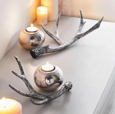 2x Geweih in schwarz / silber 18 + 30 cm lang, Landhaus Hirsch Deko Figur Objekt - Bild 1 von 4