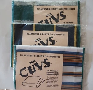 Fabric Paperback Slipcovers with Built in Bookmark Green Plaid Stripe Set of 3 - Picture 1 of 2