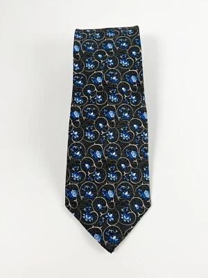 Corbata de seda Museo Metropolitano de Arte 58" x 4" azul floral pergamino fondo negro Foto 1 de 4