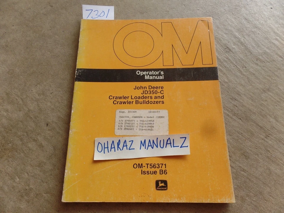 John Deere JD350-C Cargador de orugas y excavadora Manual de operador OM-T56371 Foto 1 de 1