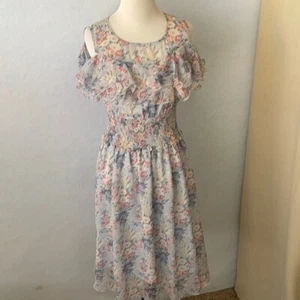 Sky Blue Floral Print Cold Shoulder Chiffon Dress - Picture 1 of 10