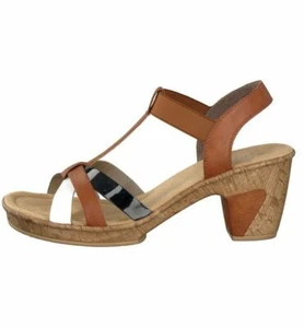 New! Rieker, Tan/Black/White Womens Heel Sandal 69790-80 EUR 42, UK 8, US 10 - Picture 1 of 3