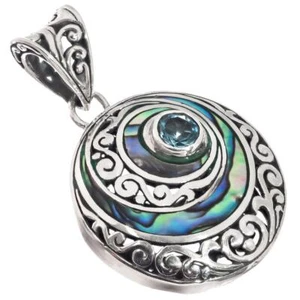 925 Silber Paua Handarbeit Bali filigran Schnörkelarbeit Kegel Muschel Design Anhänger, 2" - Bild 1 von 4