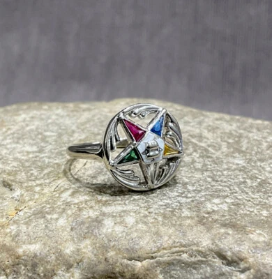 Anillo Vintage Oro Blanco 14k Estrella del Este Damas Talla 6-1/4 Foto 1 de 4