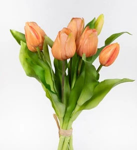 Tulpenbund Nature Real Touch 32x24cm salmon mit 7 Blüten LM Kunstblumen künstlic - Bild 1 von 4