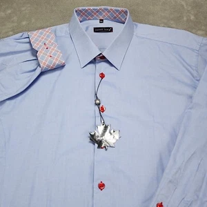 Jared Lang Shirt Mens XXL Blue Solid Long Sleeve Button Up Flip Cuff - Picture 1 of 15