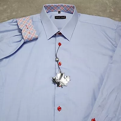 Рубашка мужская Jared Lang XXL синяя однотонная с длинным рукавом на пуговицах с откидными манжетами - Изображение 1 из 4