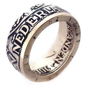 Dutch Silver Guilder Coin Ring, The Netherlands Dutch Silver 2 1/2 Gulden - Picture 1 of 9