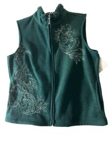 Croft & Barrow Vest Women Sz SP Green Sleeveless 2 Pocket Polyester Zip Front - Picture 1 of 10