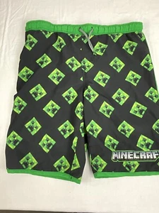 Minecraft Swim Trunks Board Shorts Youth Boys Large Green Creeper Faces Kids - Picture 1 of 4