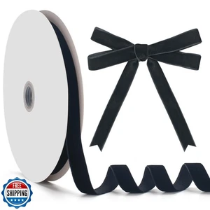 Schwarzes Samtband, 5/8 Zoll einseitig, 25 Yards Vintage dünnes Band für G - Bild 1 von 5