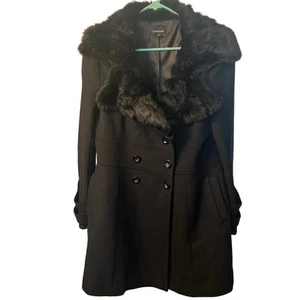 Bebe, schwarze Wolljacke mit Kaninchenfellkragen Gr. L - Bild 1 von 10