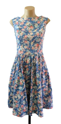 Lindy Bop Size 12 M Dress Blue Floral Fit & Flare Midi Retro 1950s Pinup Stretch - image 1 of 4