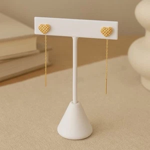 14K Solid Gold Threader Earrings – Elegant Long Drop Style Real Gold Made in USA - Picture 1 of 4