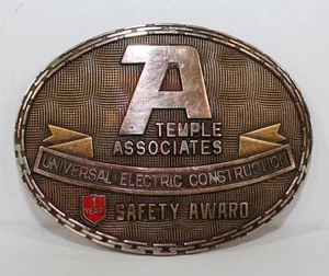 VINTAGE 1970s TEMPLE ASSOCIATES 1 YEAR SAFETY AWARD COPPER BELT BUCKLE - Picture 1 of 2