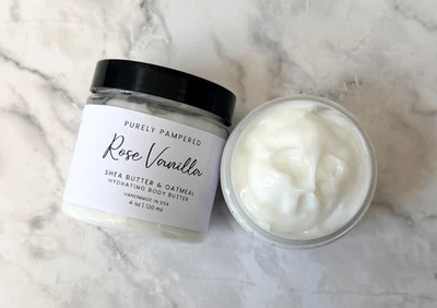 玫瑰香草乳木果油和燕麦片身体霜,厚有机乳液 4 盎司 — 第 1/4 张图片