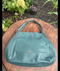 Coach Schultertasche groß Hallie Hobo dunkel türkis blau Kiesel Leder mit Gold F80268 - Bild 1 von 16