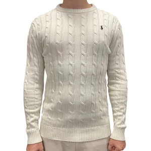 NWT Polo Ralph Lauren Mens Cable Knit Sweater Crewneck Long Sleeve White Size XL - Picture 1 of 7