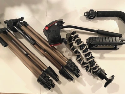 Lote de equipo de cámara - Cabezal de trípode Manfrotto, Gorilla Pod, trípodes Amazon, portátil Foto 1 de 4