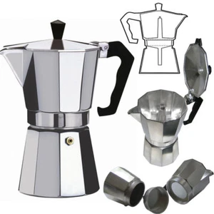 Stylish Espresso Coffee Maker Continental Stove Top Chrome Jug 3 6 9 12 Cup - Picture 1 of 11
