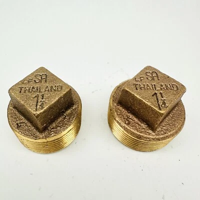 2-Pack Solid Plug Square Head Threaded Fitting Bronze LF SA # 1-1/4" - Image 1 of 4