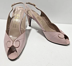 Bruno Magli Italian Leather Slingback Heels Open Toe Light Mauve Sz 9 AA - Picture 1 of 11