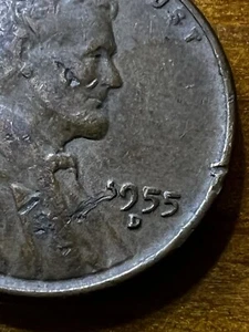 1955 D Wheat Penny. Major Error. Curved Number 1 On 1955 - Picture 1 of 7