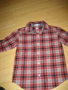 $38 NEW Boys 6 JANIE AND JACK Button Down Shirt Black Red Plaid L/S Roll Tab - Picture 1 of 9