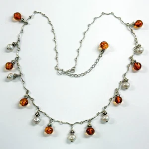 925 Solid Sterling Silver Honey Baltic Amber Designer Beads Nice Necklace 18 in - Picture 1 of 4
