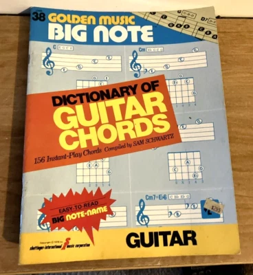 Diccionario de acordes de guitarra libro partituras música dorada NOTA GRANDE FÁCIL DE LEER Foto 1 de 4